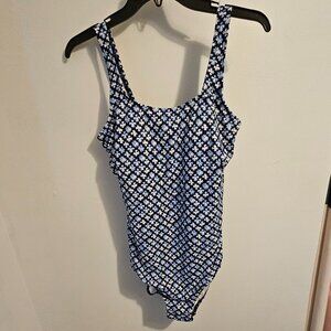 Land's End Womens Size 12L Long Torso Scoop Neck Tugless One Piece Swimsuit